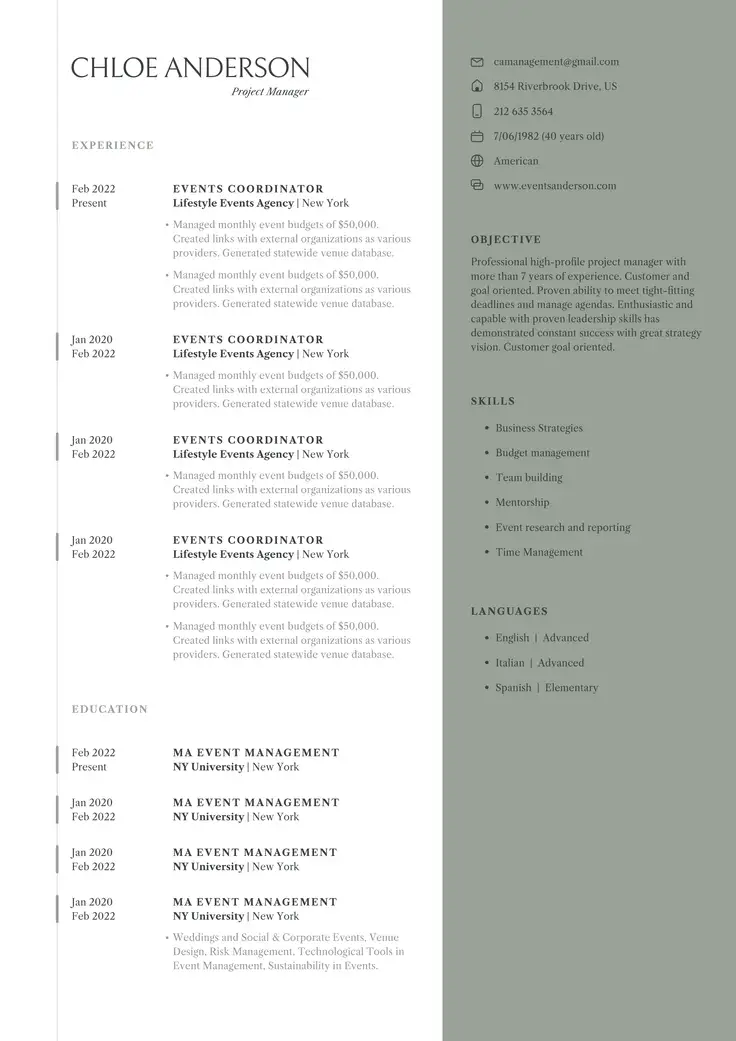 CV template Amsterdam