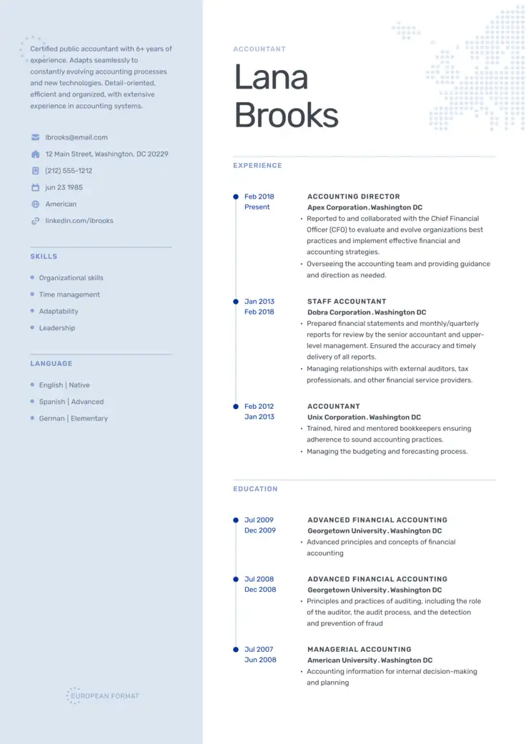 CV template European 2023