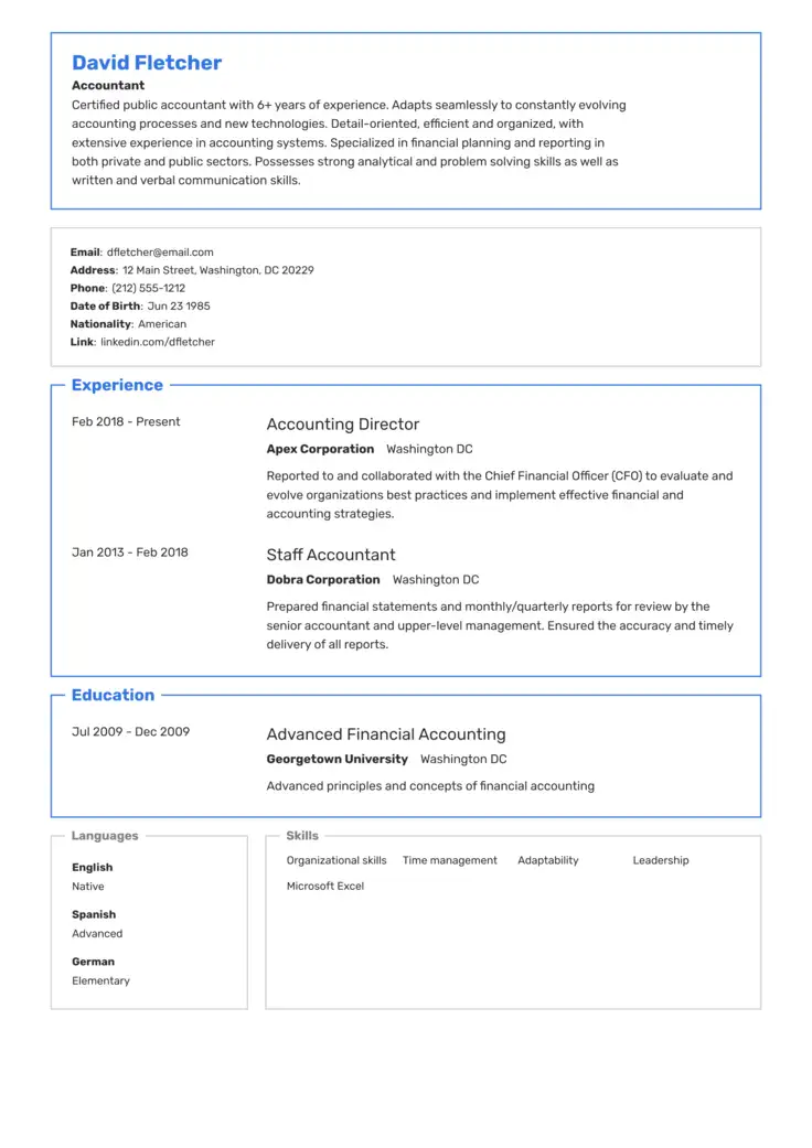 CV template Illinois