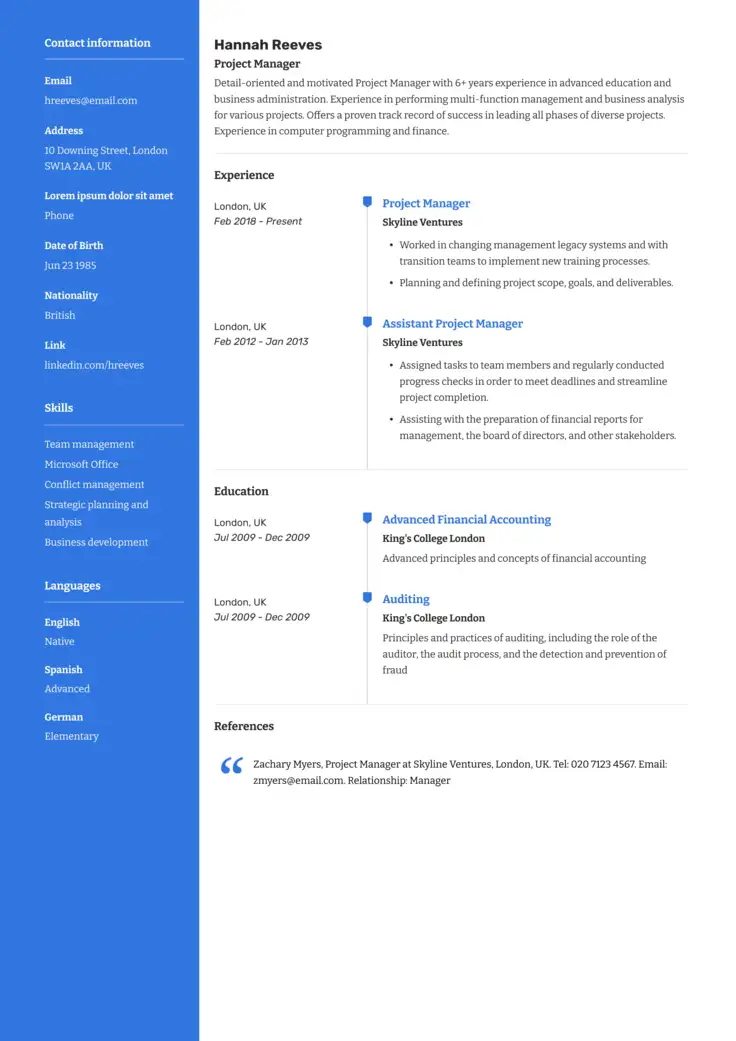 CV template New York