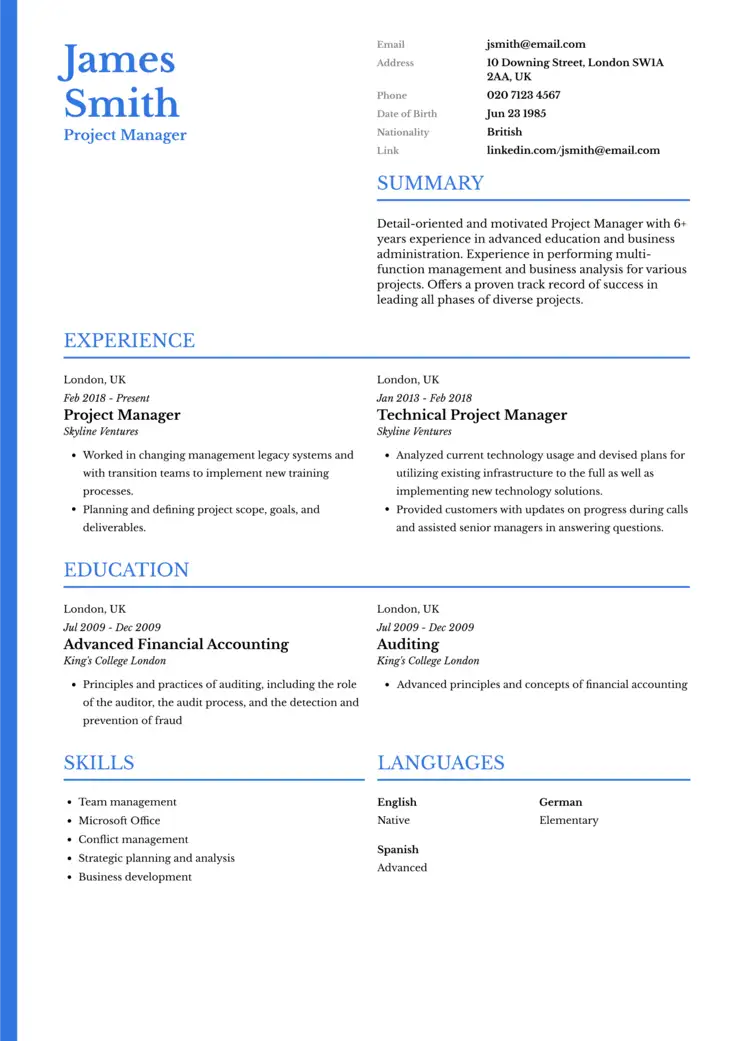 CV template Prague